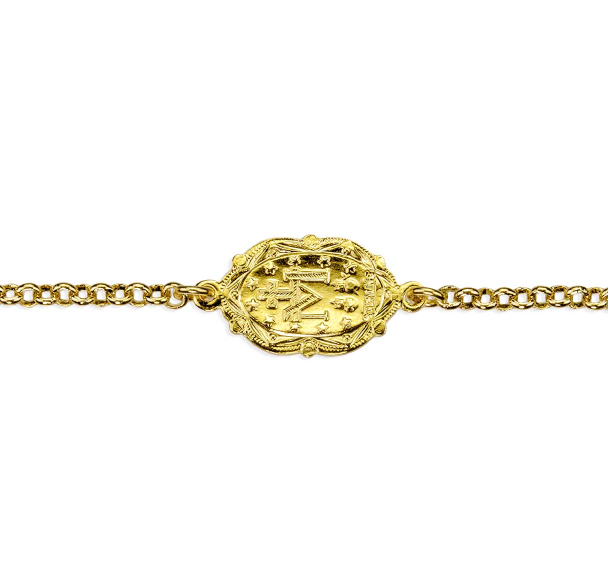 Gold/Sterling Silver Rolo Chain Miraculous Medal Bracelet