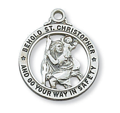 Sterling Silver Round St. Christopher Medal with 20 inch Chain