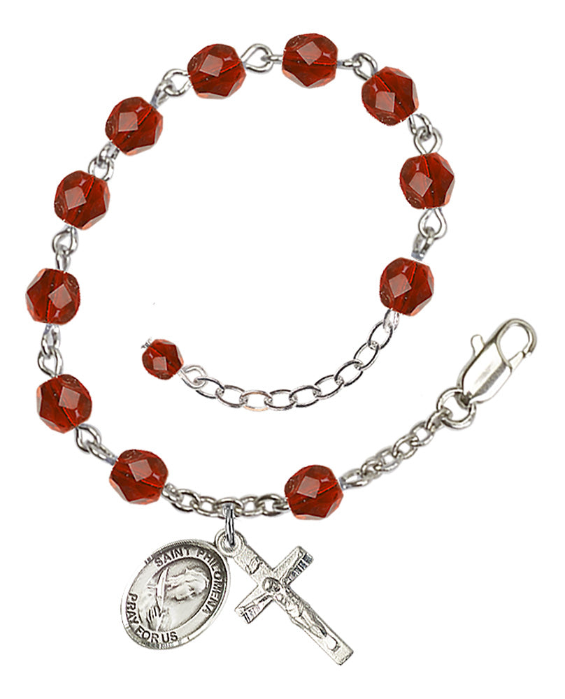 St. Philomena Red July Rosary Bracelet 6mm