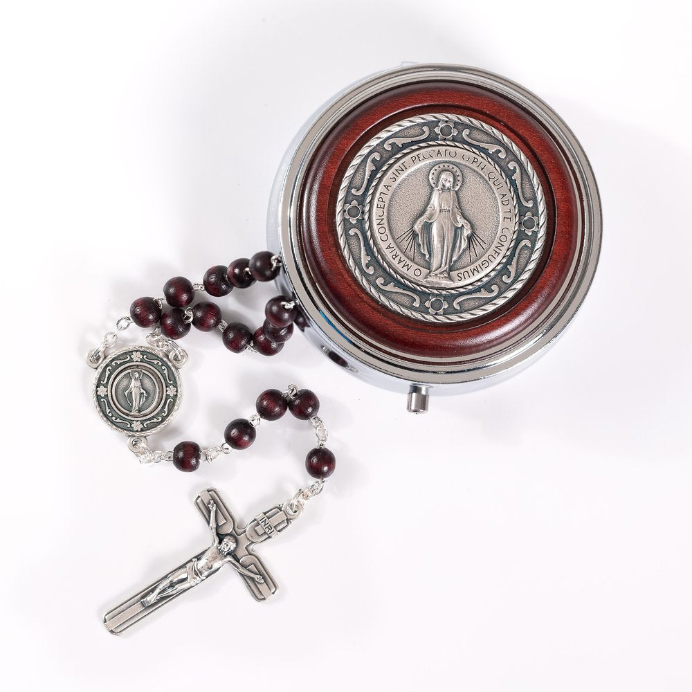 Italian Mahogany Divine Mercy Rosary & Matching Rosary Box Set