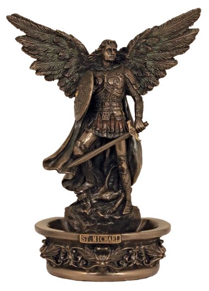 Bronze Standing or Hanging St. Michael Holy Water Font - 7"