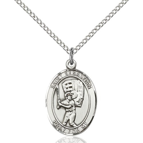 Sterling Silver St. Sebastian / Baseball Pendant