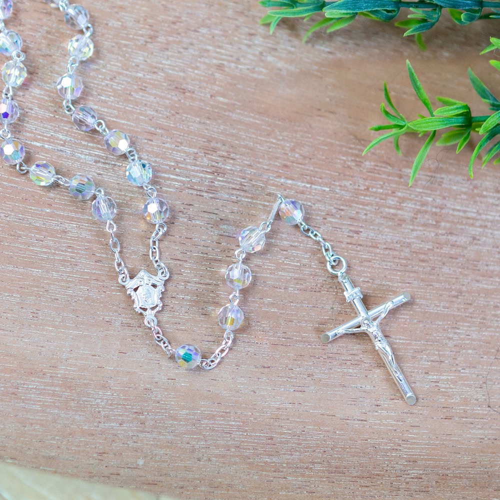 Italian Silver & Fire Polished Crystal Preciosa beaded Rosary