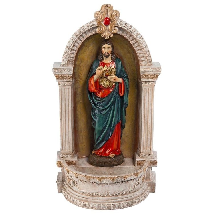 Sacred Heart Italian Style Statue with Holy Water Font - 12"