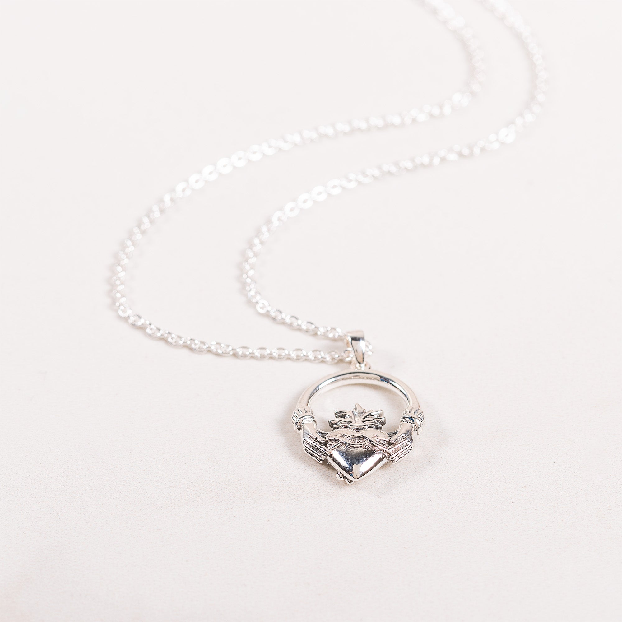 Sterling Silver Sacred Heart Claddagh Necklace