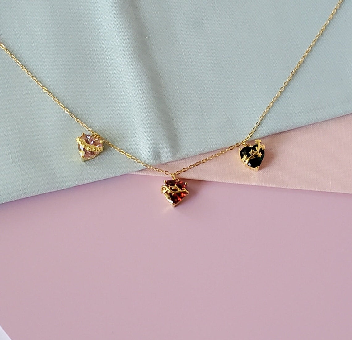 Gold Over Sterling 3 Hearts Jeweled Choker