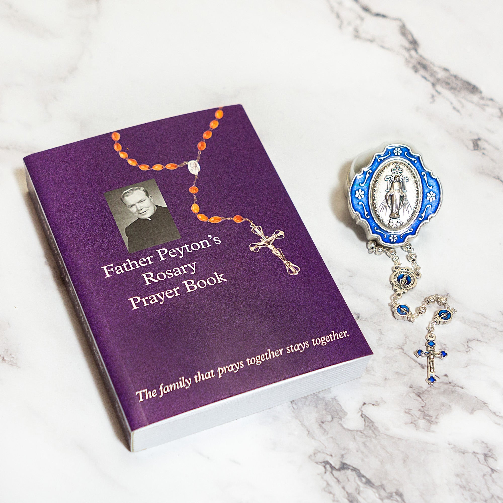 Father Peyton's Rosary Prayer Book & Miraculous Medal Rosary with Blue Enamel Box (Gift Set)