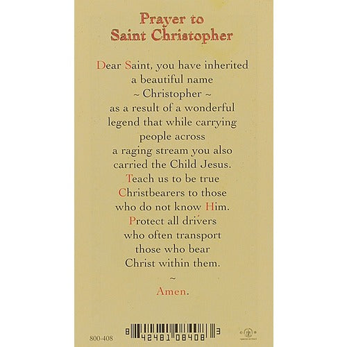 Prayer to St. Christopher - Prayer Card