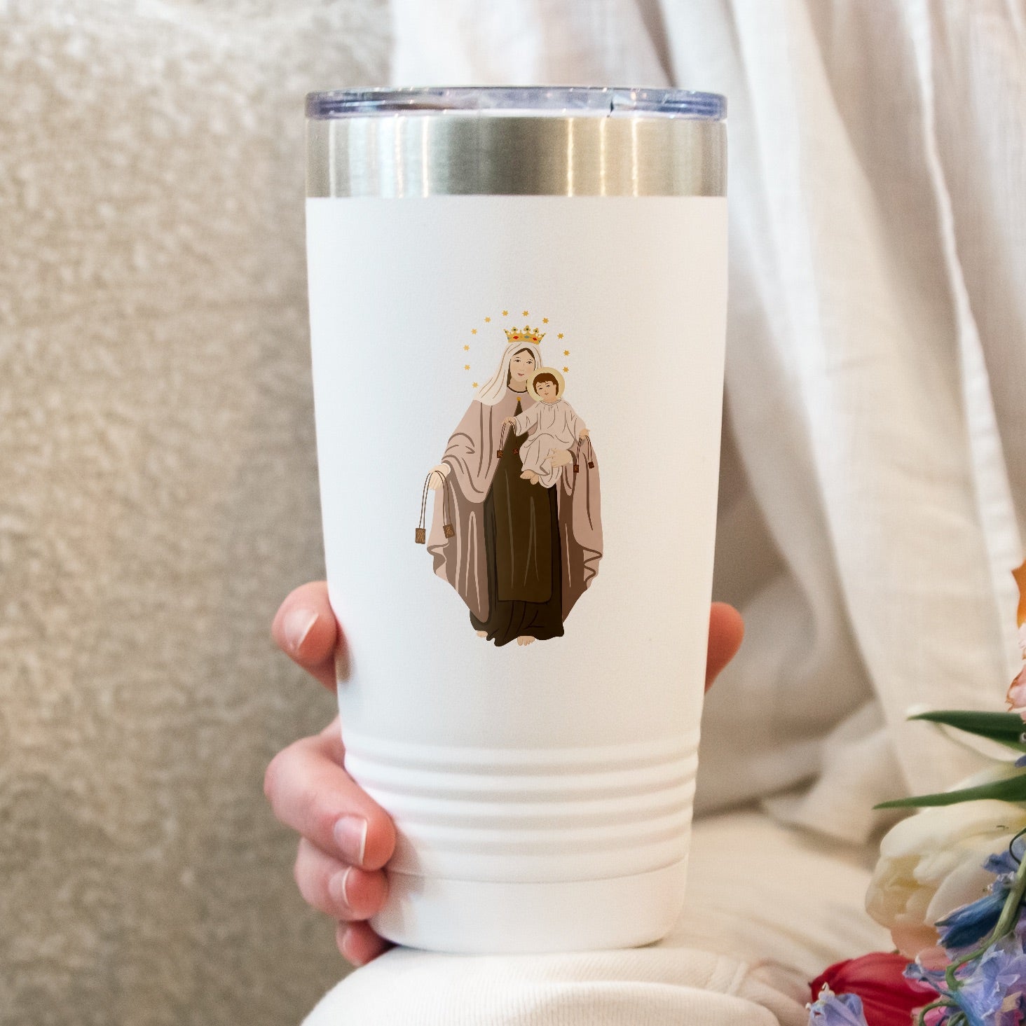 Our Lady of Mount Carmel Personalized 20 oz. White Tumbler