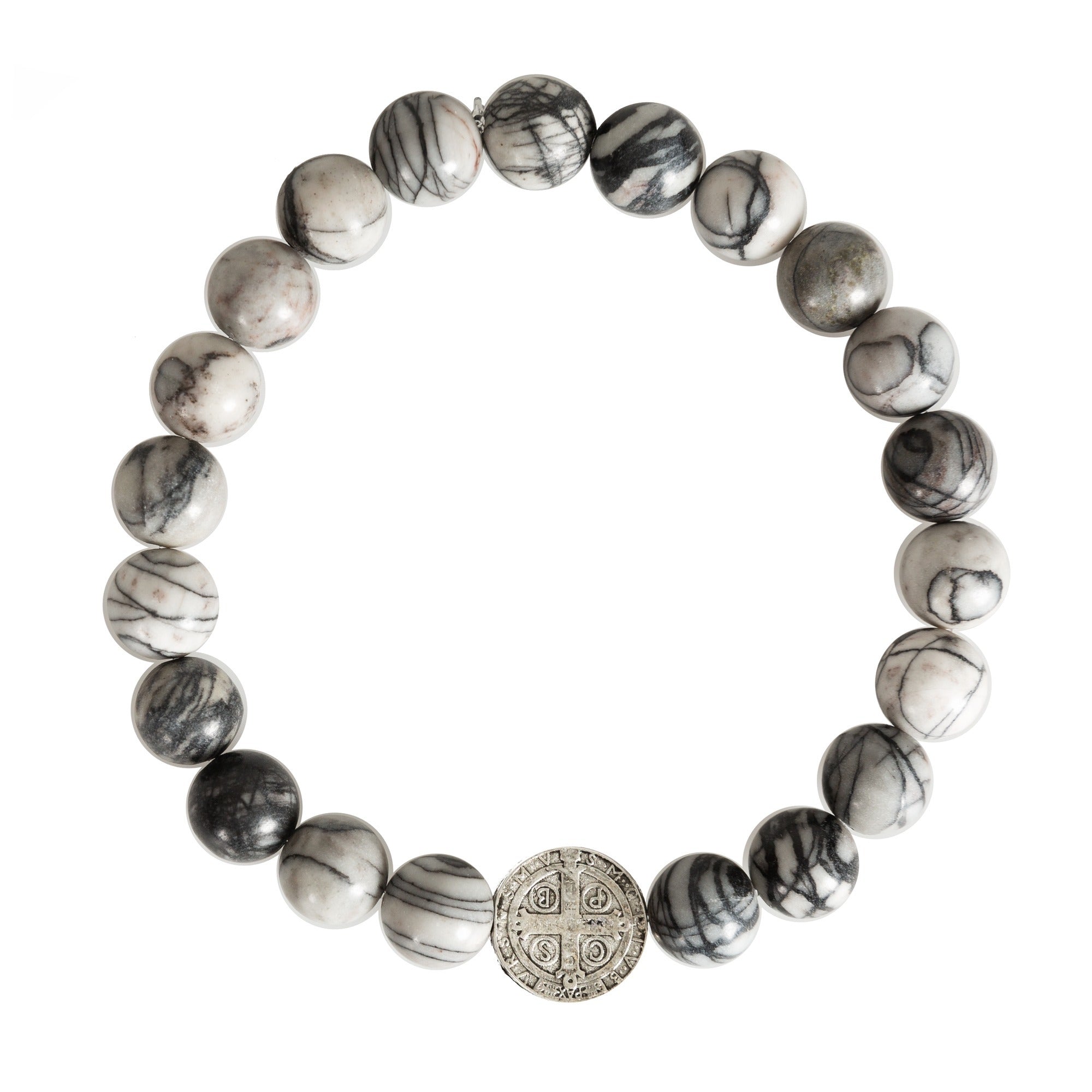 Men's St. Benedict Swirled Agate Stone Bracelet