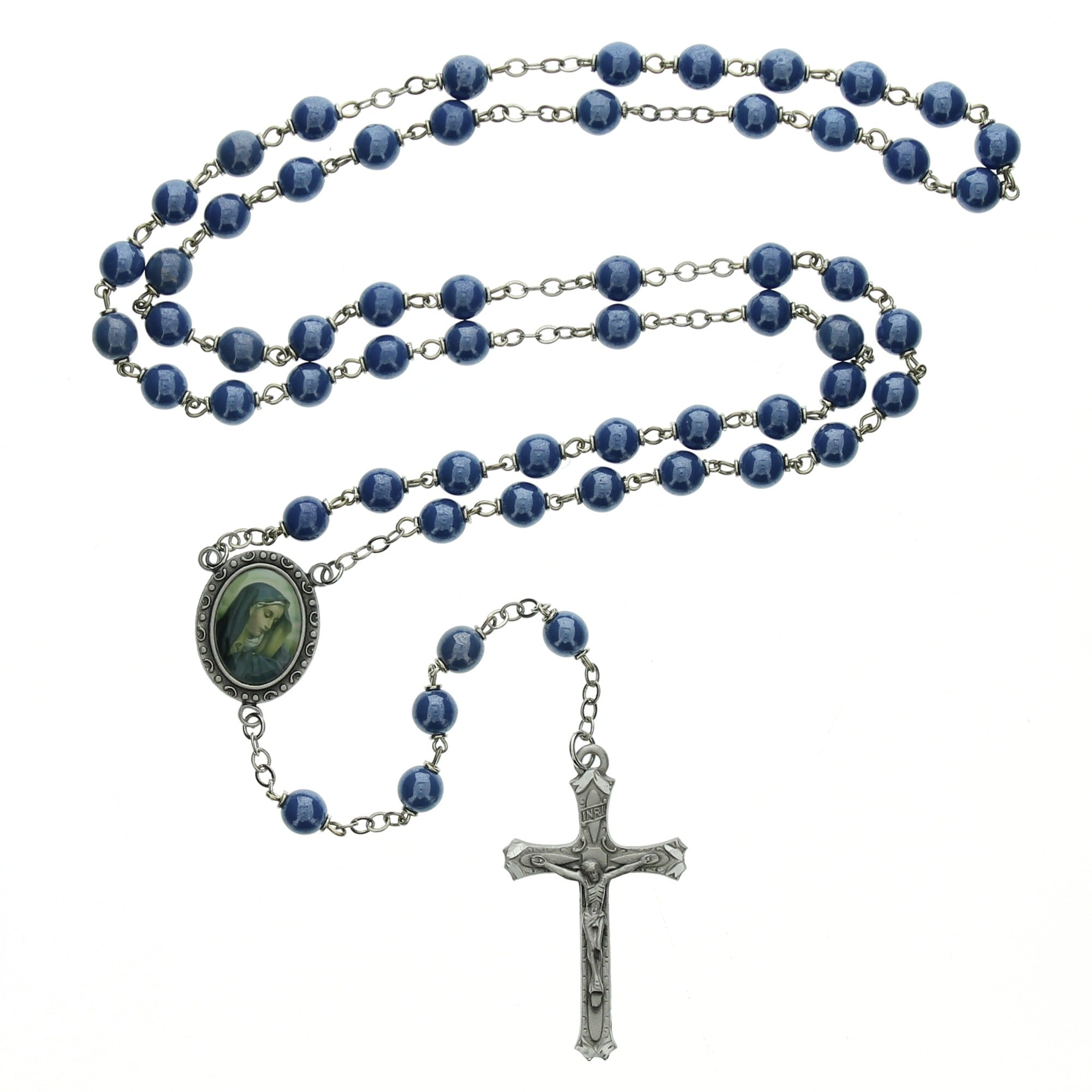 Teal Our Lady of Sorrows Image Rosary - 7mm
