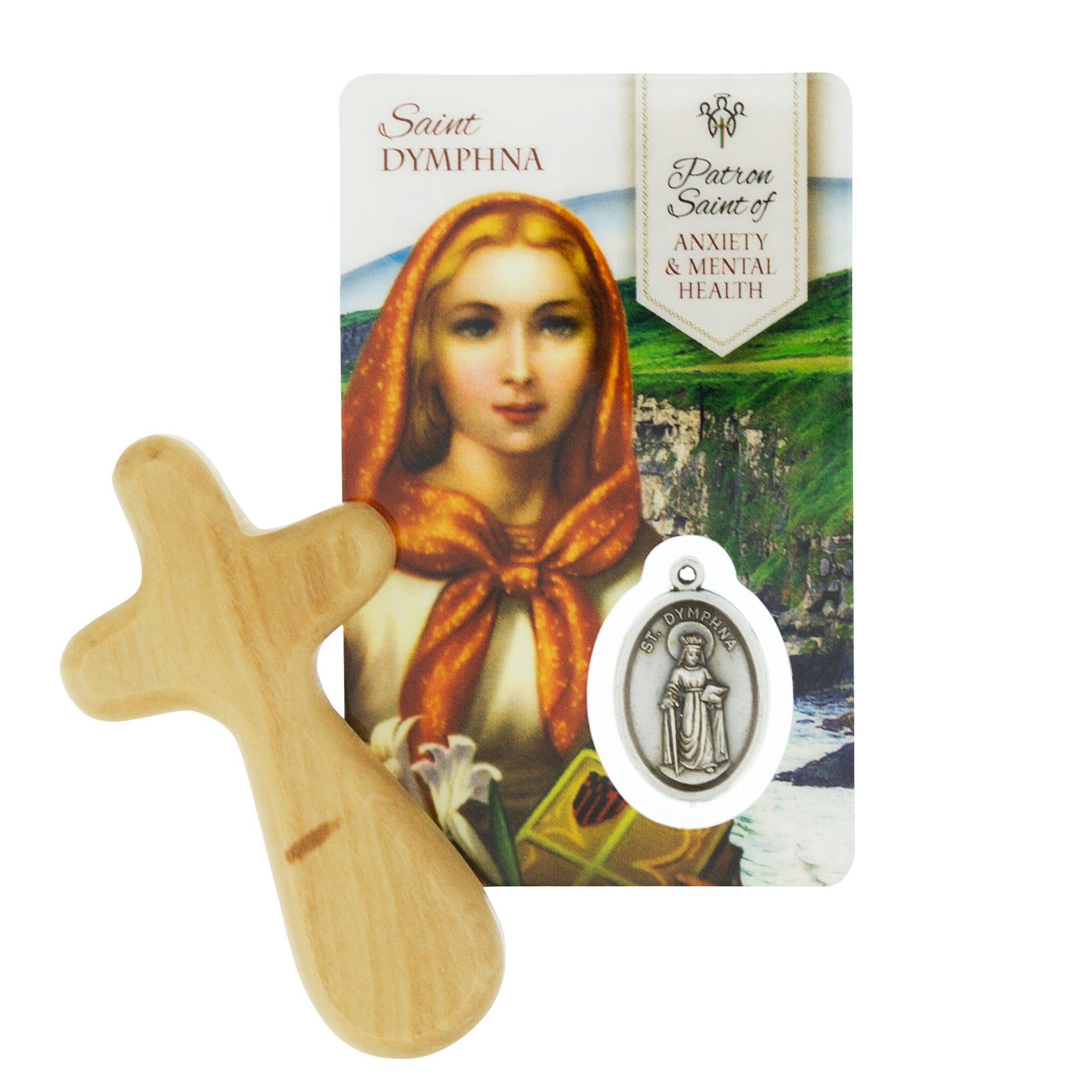 Comforting Palm Cross & St. Dymphna Anxiety Healing Card