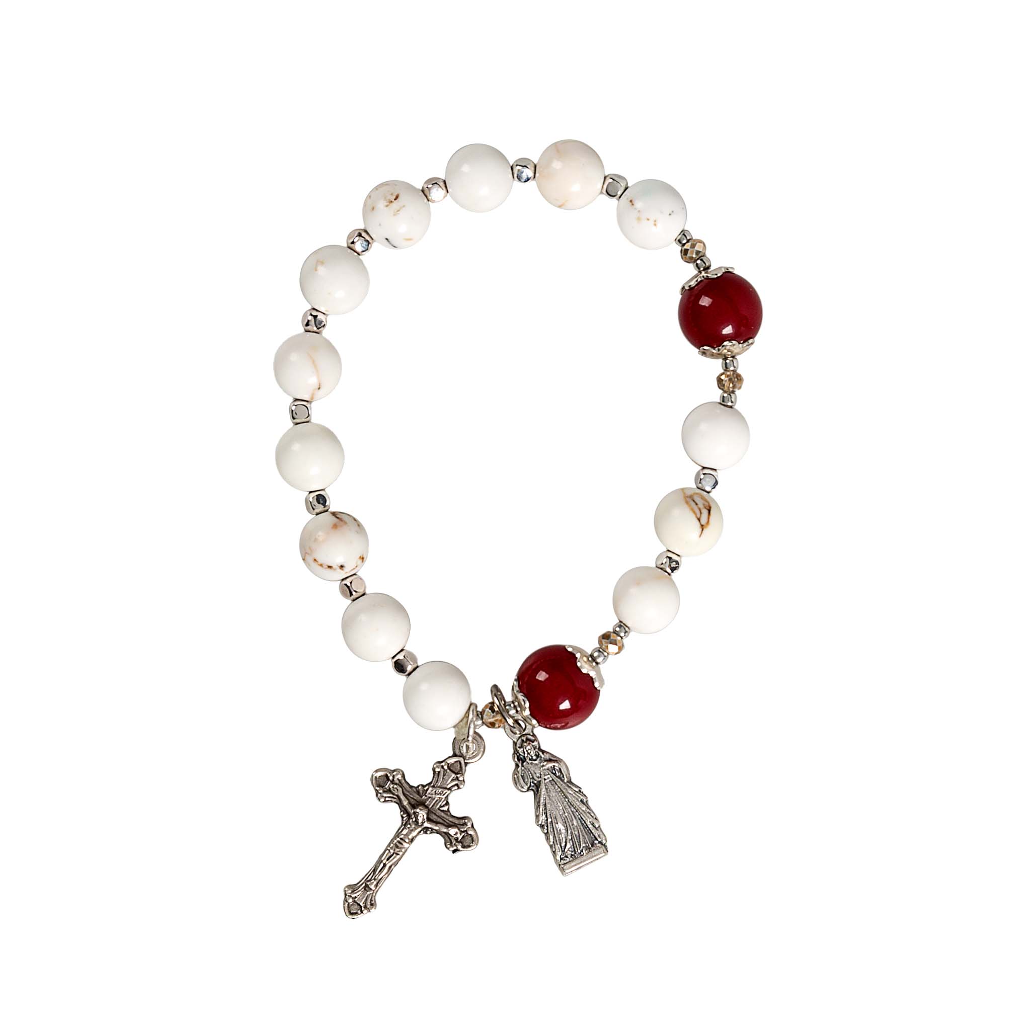 Red Jade & Magnesite Divine Mercy Rosary Bracelet
