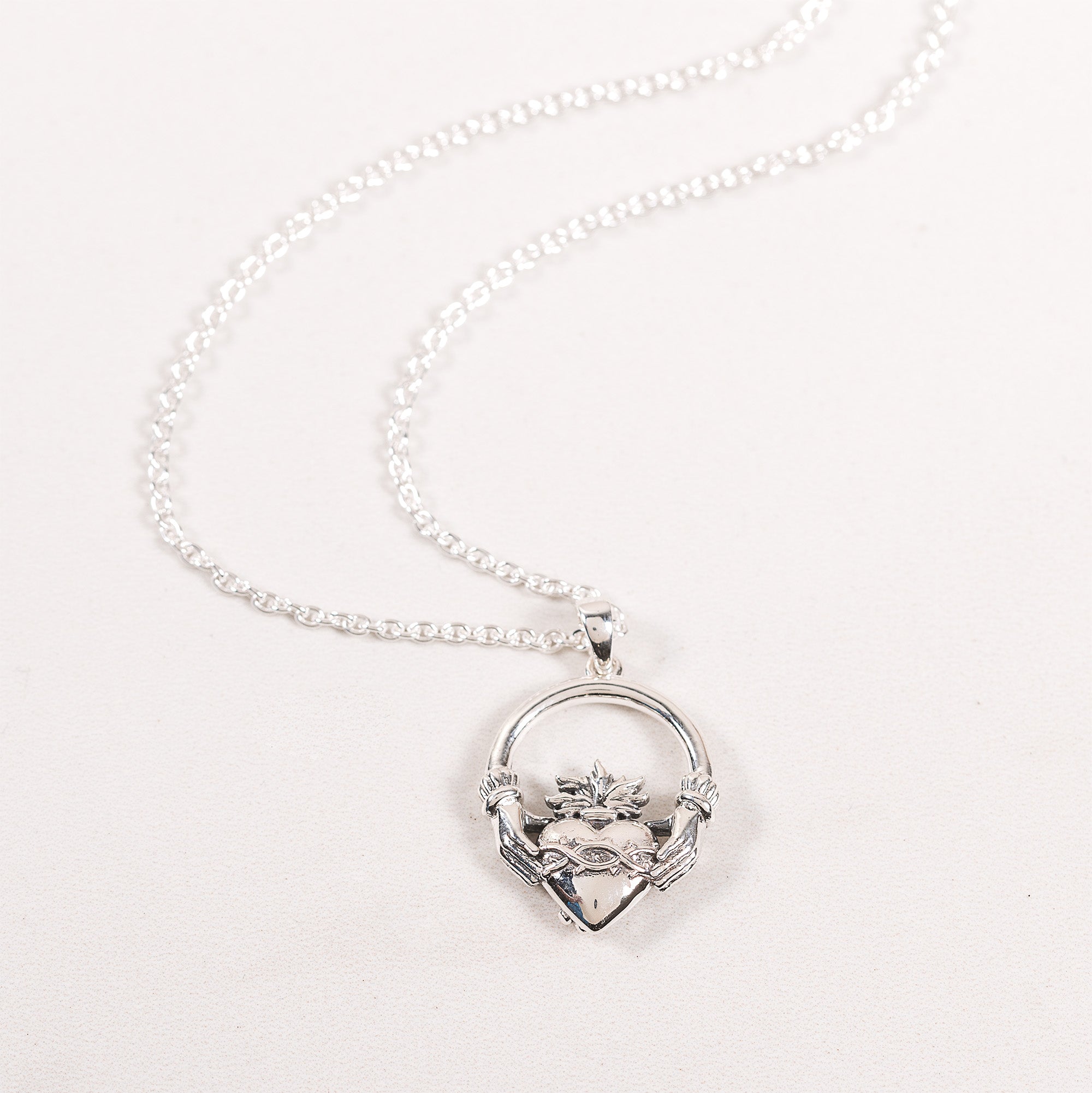 Sterling Silver Sacred Heart Claddagh Necklace