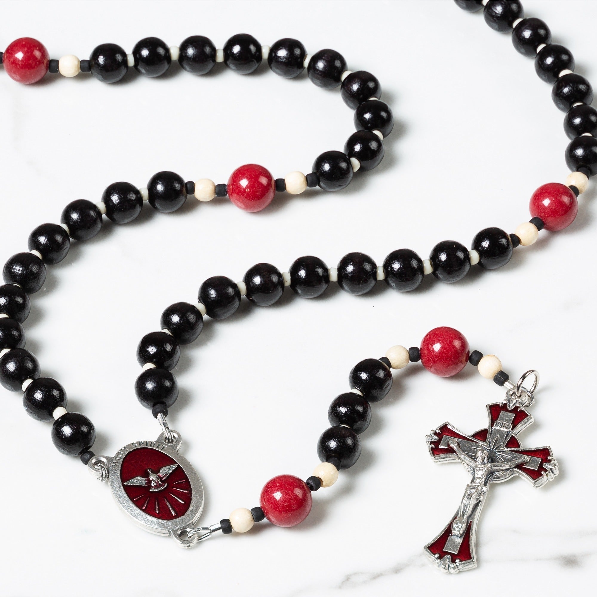 Confirmation Black Wood Rosary with Prayer Card