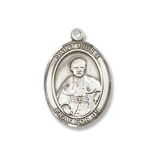 Sterling Silver St. Pius X Pendant w/ Chain