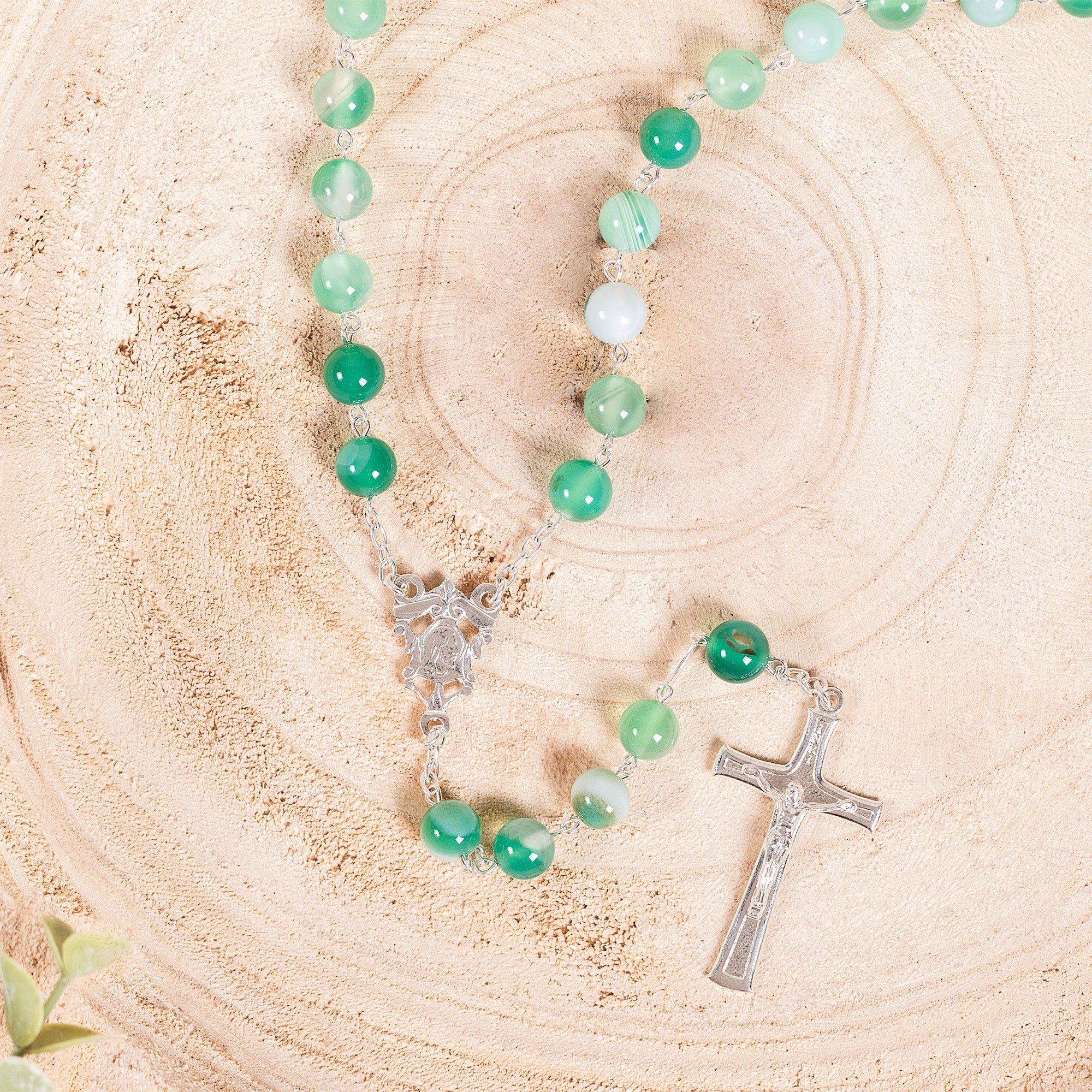 Italian Sterling Silver Green Gemstone Rosary
