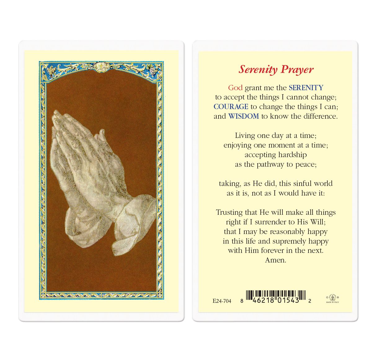 Praying Hands and Serenity Prayer Card