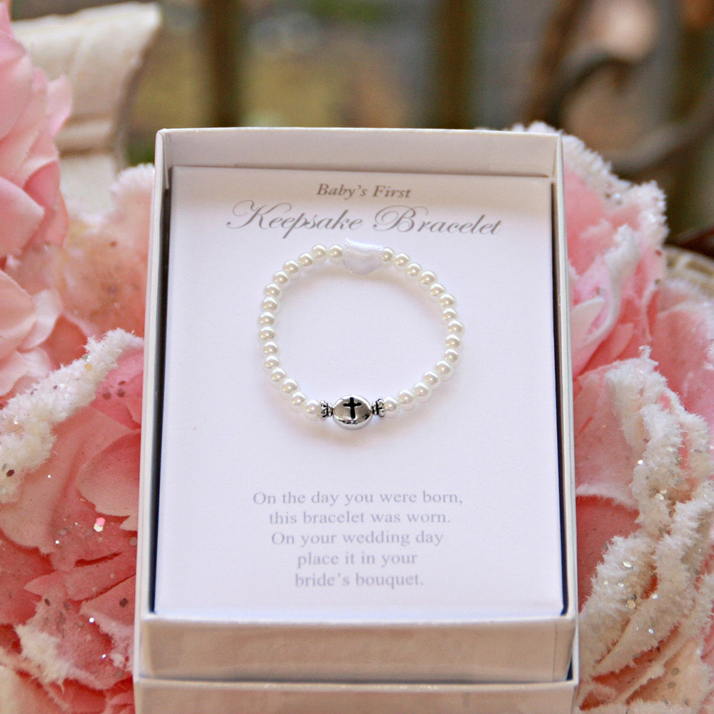 Baby's First Keepsake Bracelet with Pearls & Cross