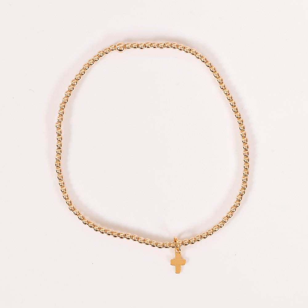 Mini Cross Charm Beaded Stretch Bracelet