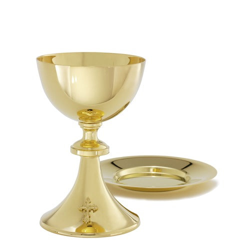 Simple Gold Plated Chalice w/ Well Paten Set