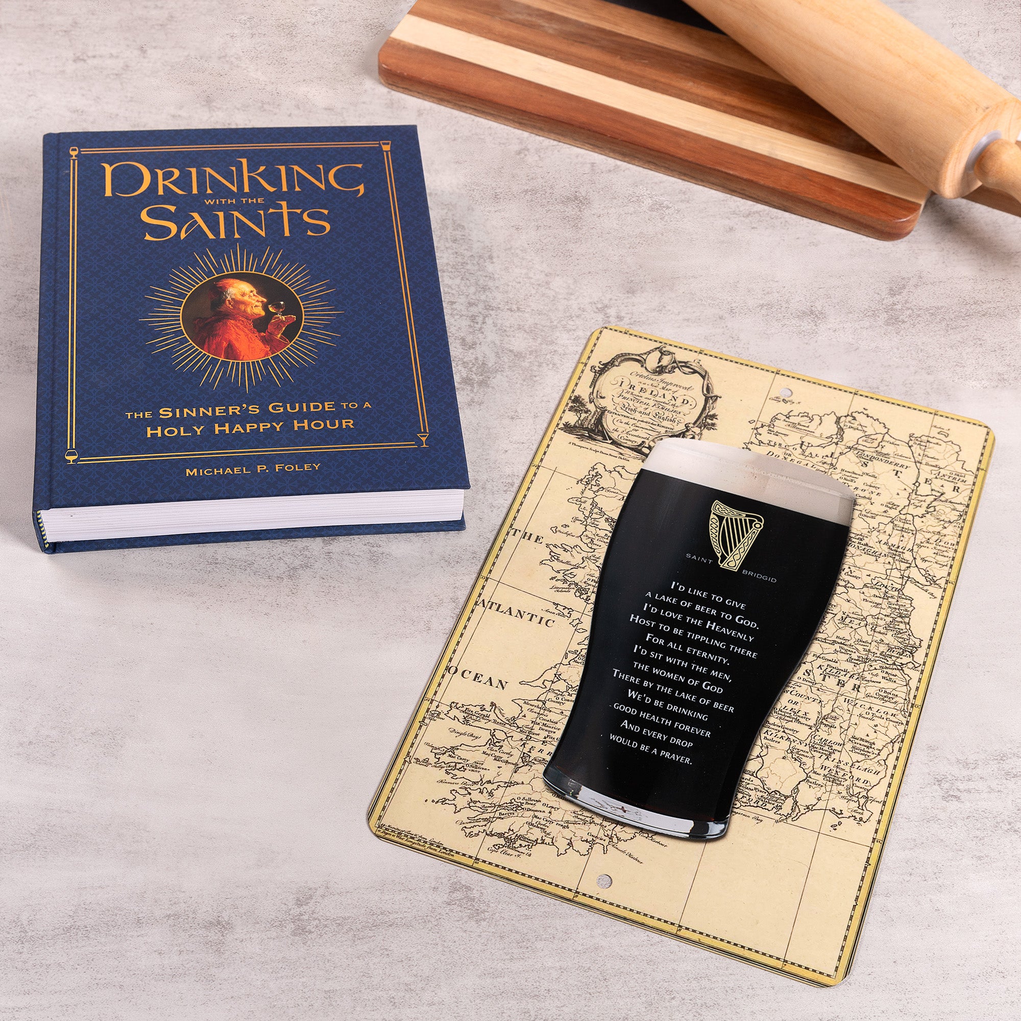 Drinking with the Saints: The Sinner's Guide to a Holy Happy Hour & Saint Brigid "Lake of Beer" Tin Sign Gift Set