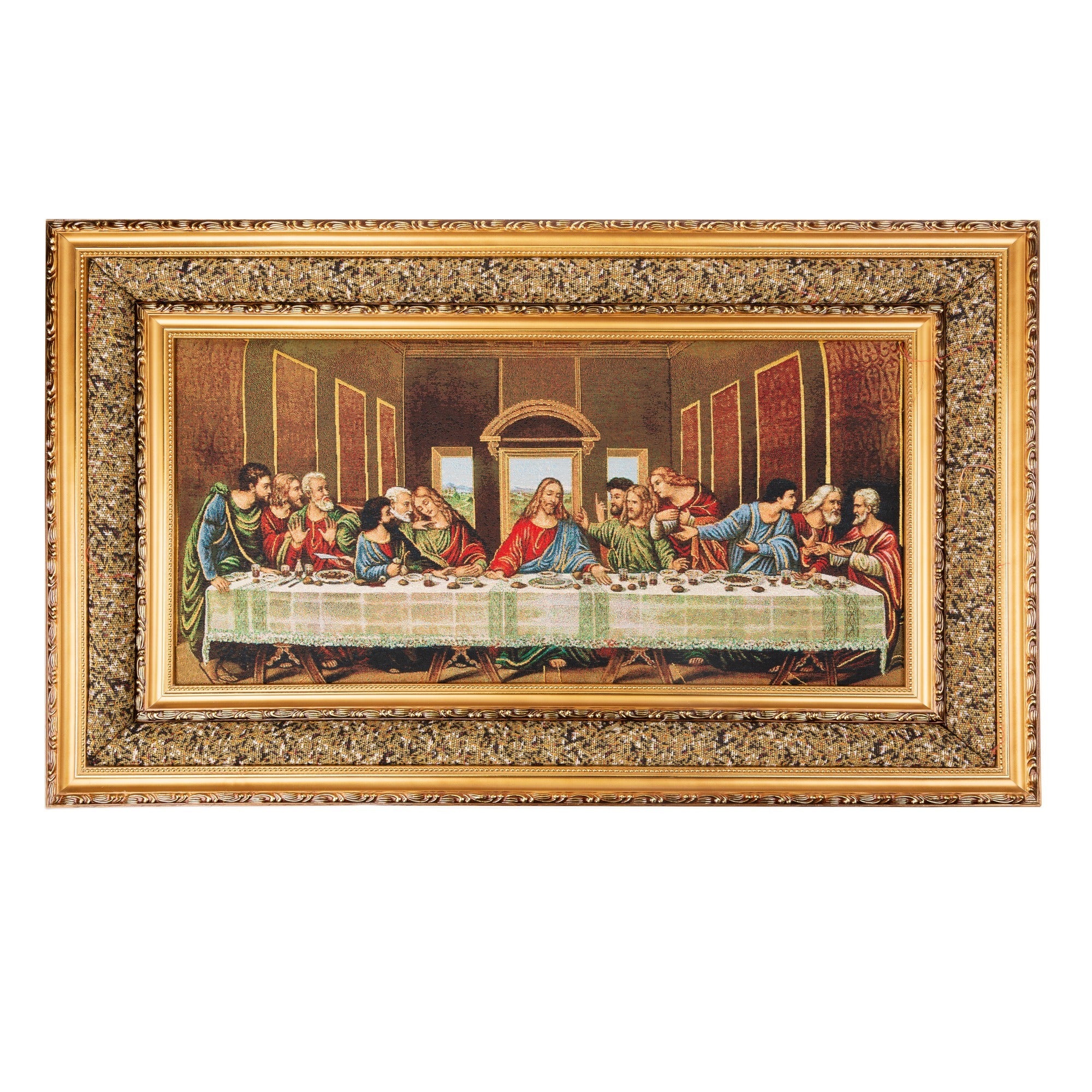 Last Supper Tapestry with Gold and Brown Frame