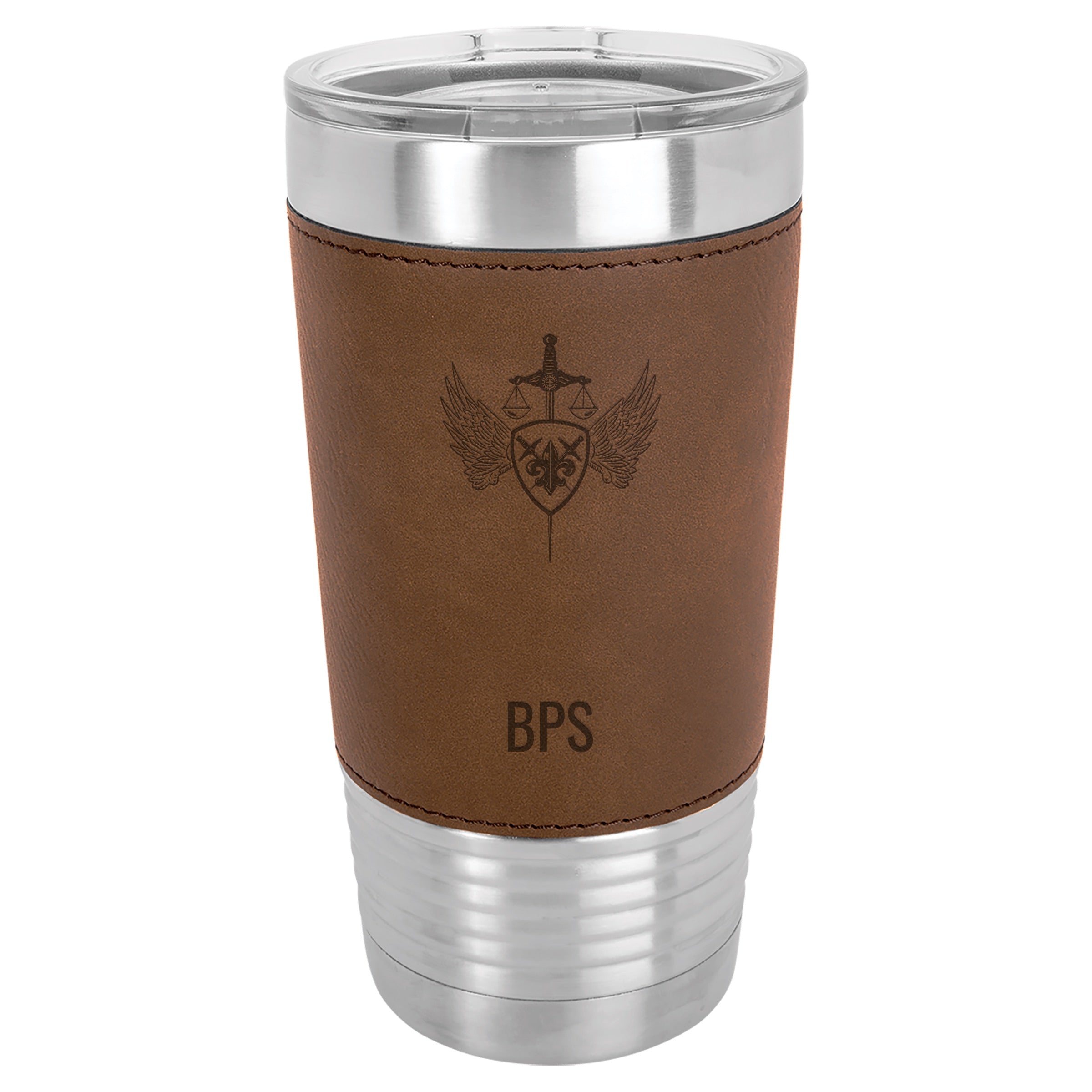 Personalized St. Michael Stainless Steel & Leather Tumbler
