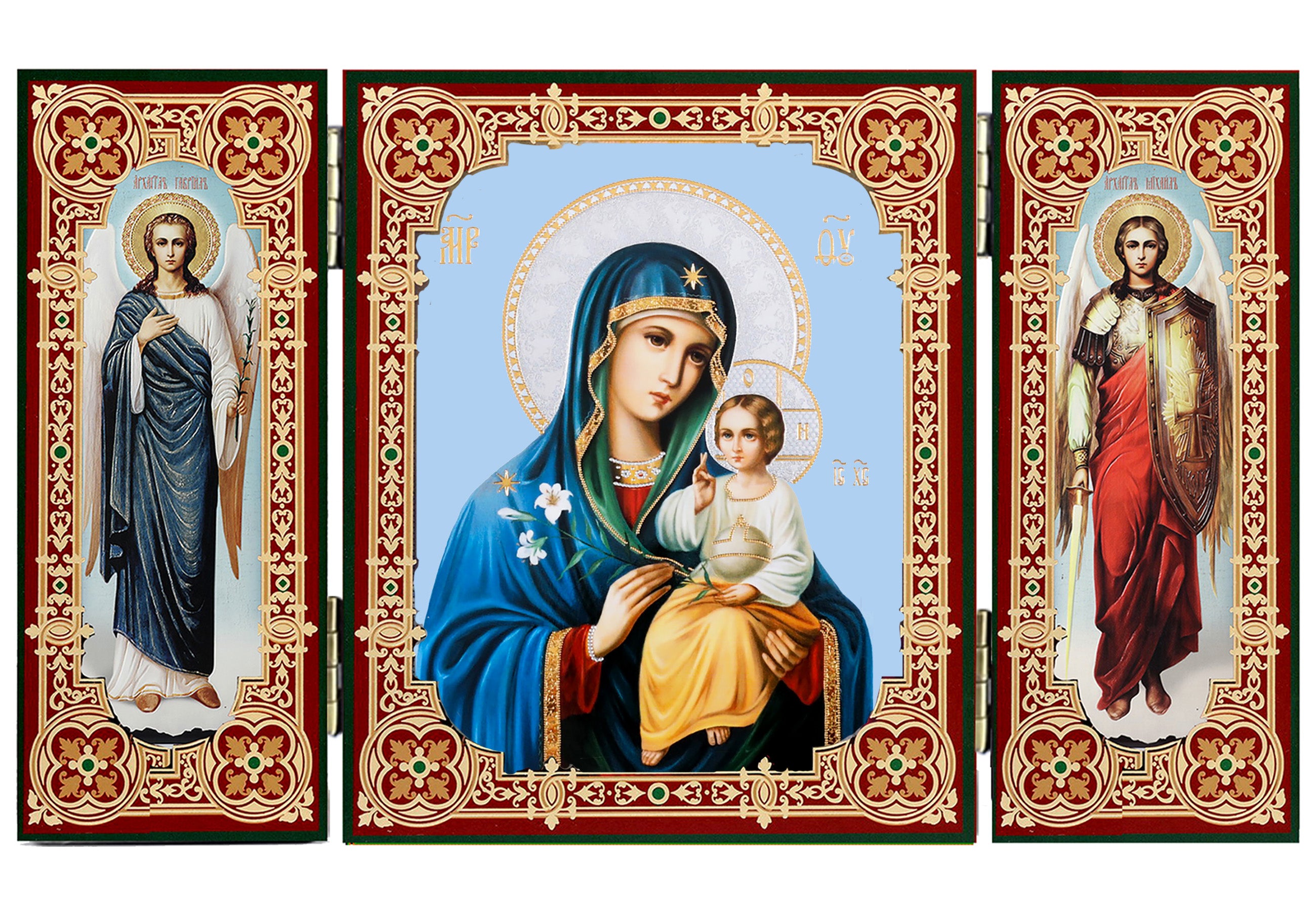 Ukrainian Madonna & Child with St. Michael & Gabriel Triptych