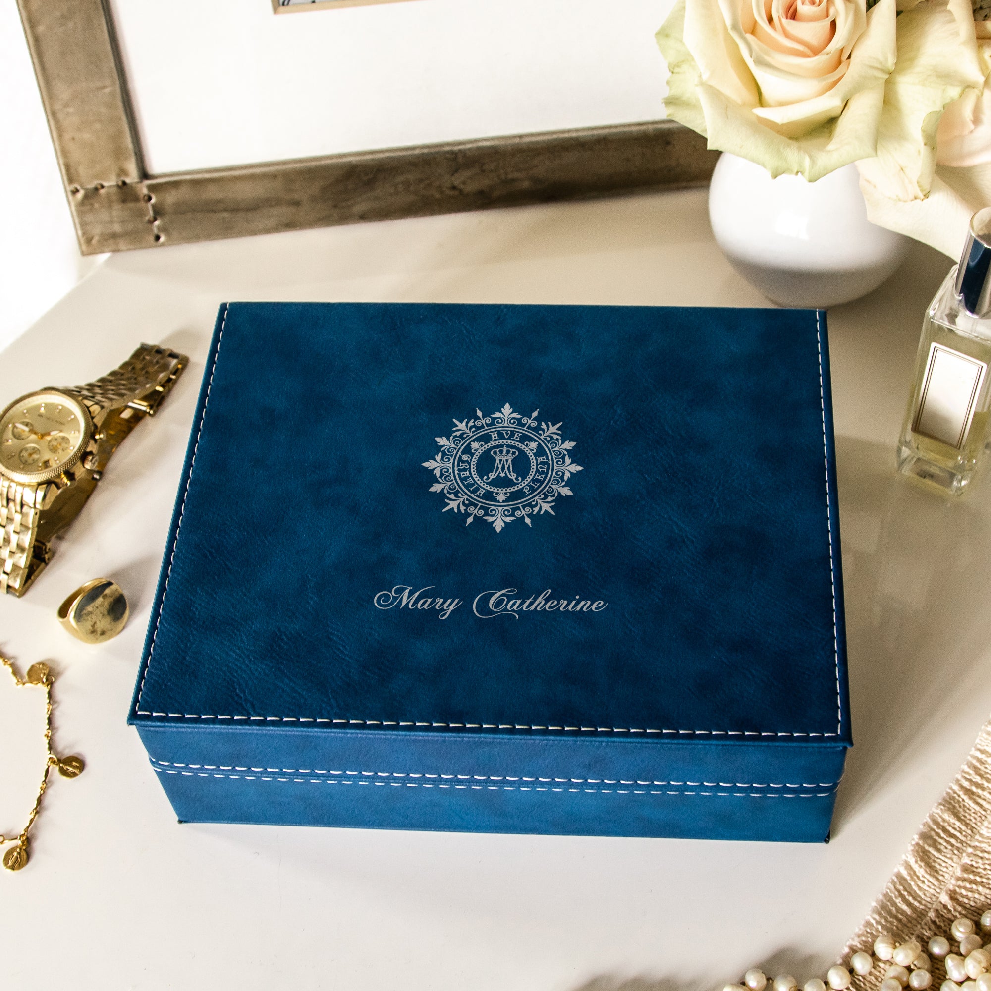 Personalized Ave Maria Blue Keepsake Box
