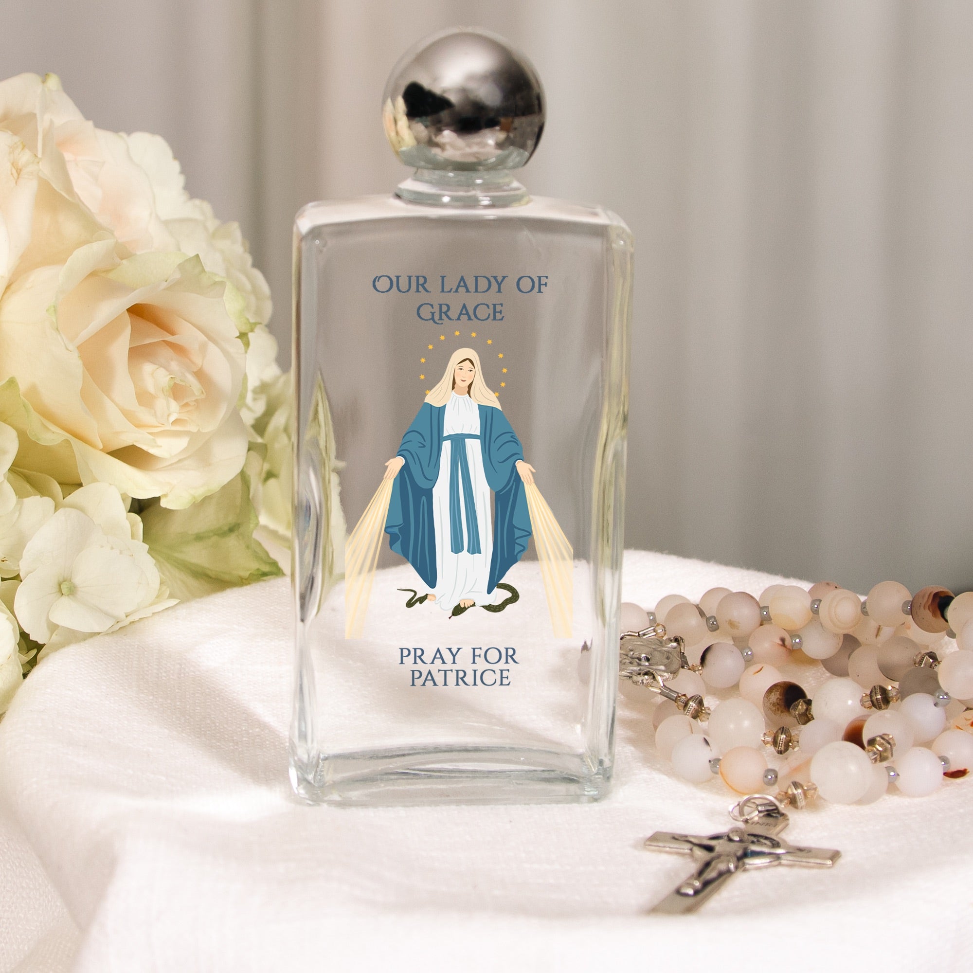 Personalized Our Lady of Grace Holy Water Bottle