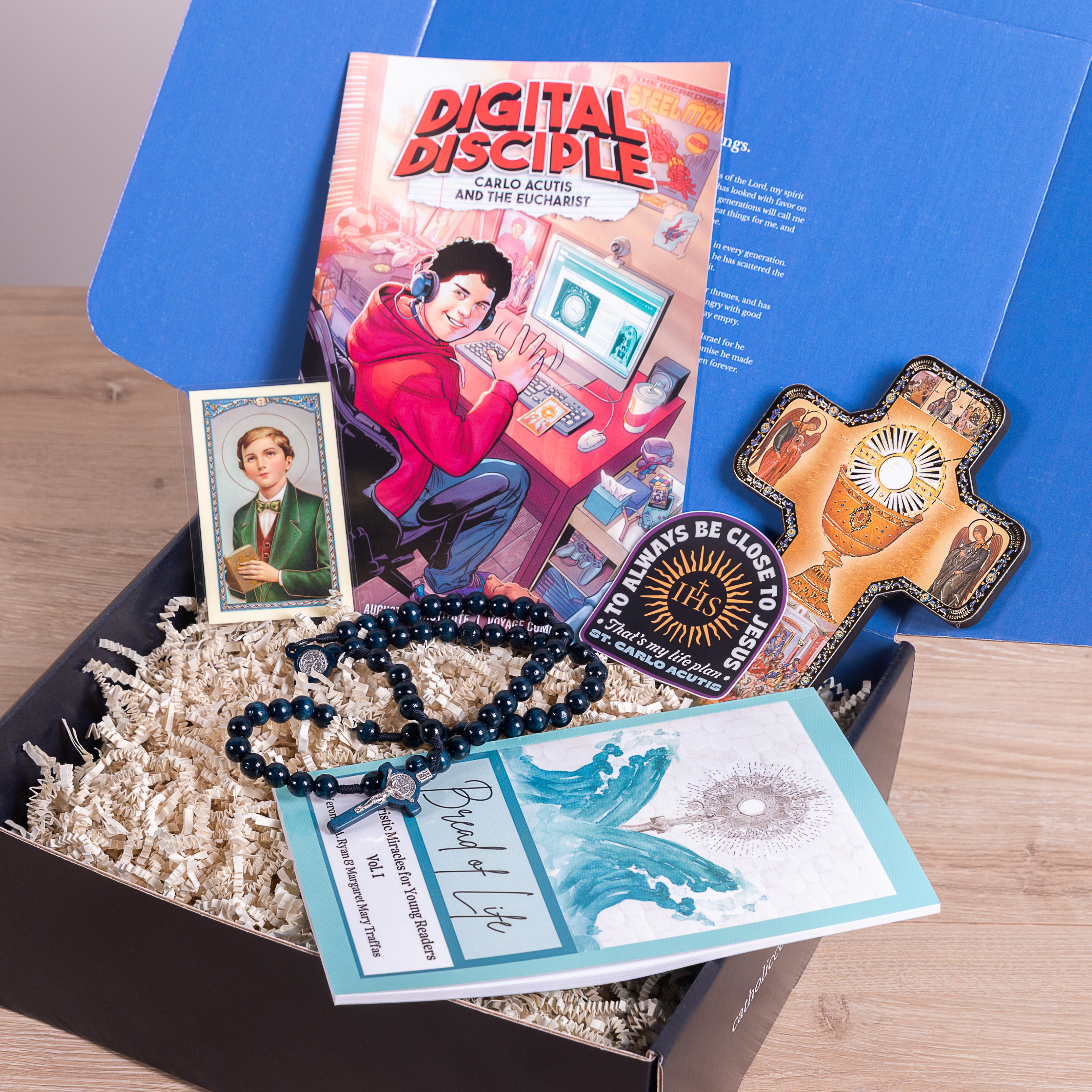 Boys First Communion Faith Builder Gift Box with Holy Eucharist Icon Cross