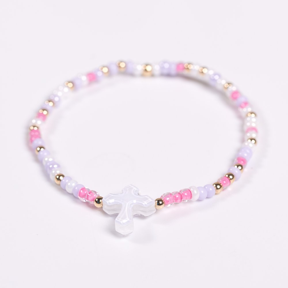 14 KT Gold Filled Petite Size Lilac & Pink Cross Bracelet