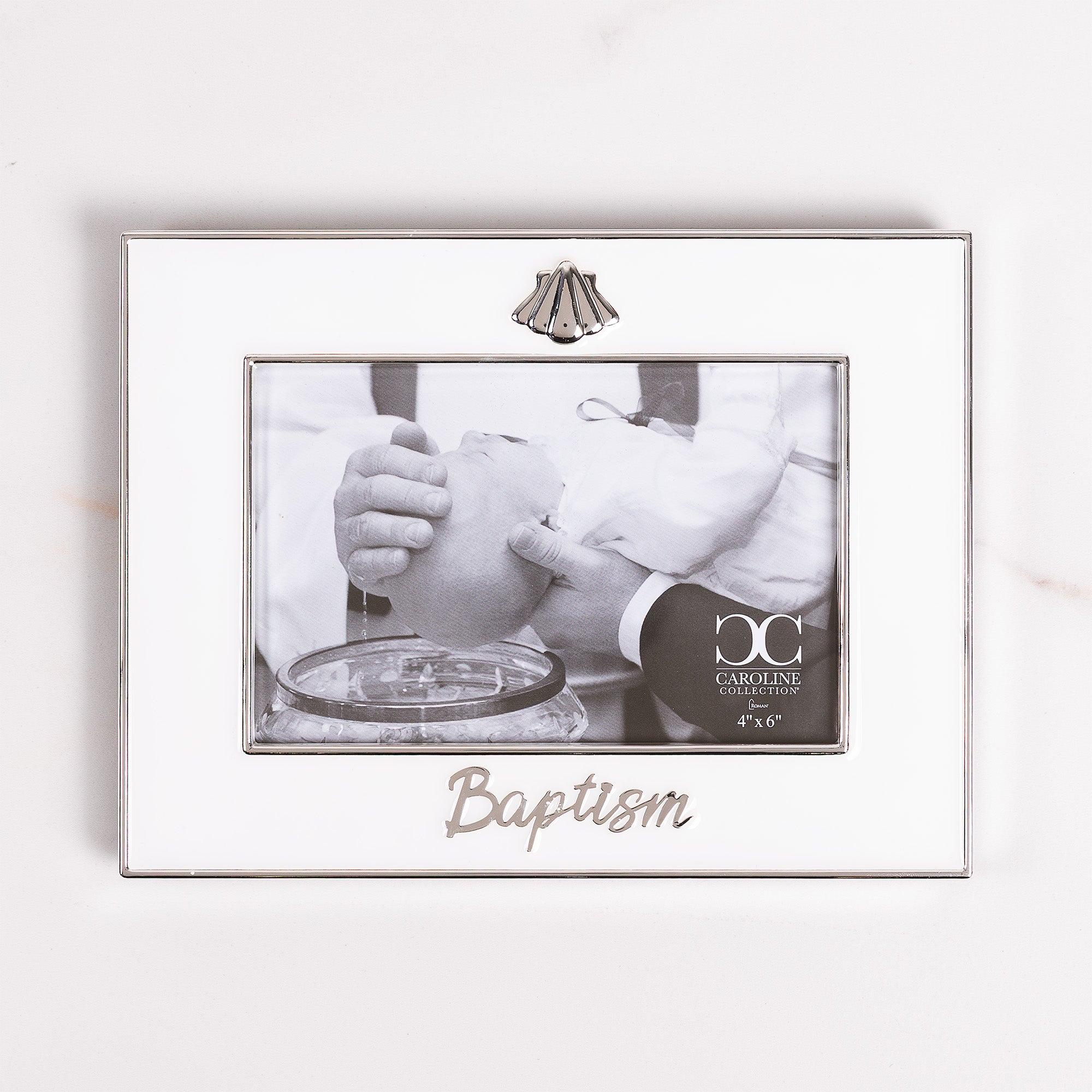 Silver & Cream Baptism Shell Frame - 4"x6"