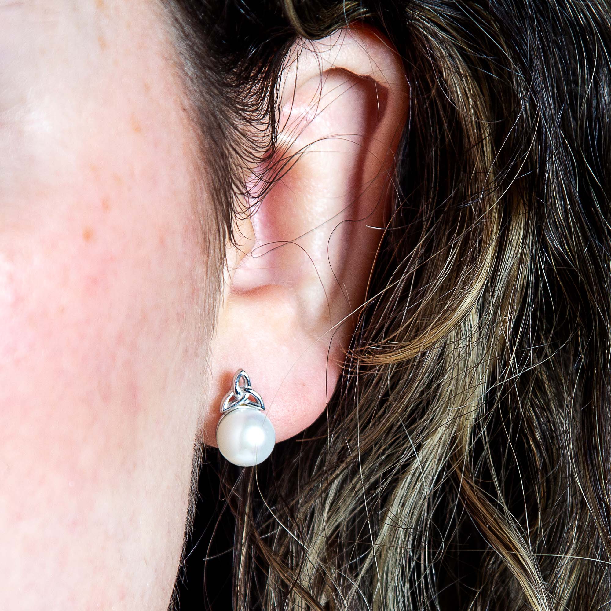Sterling & Pearl Trinity Knot Stud Earrings