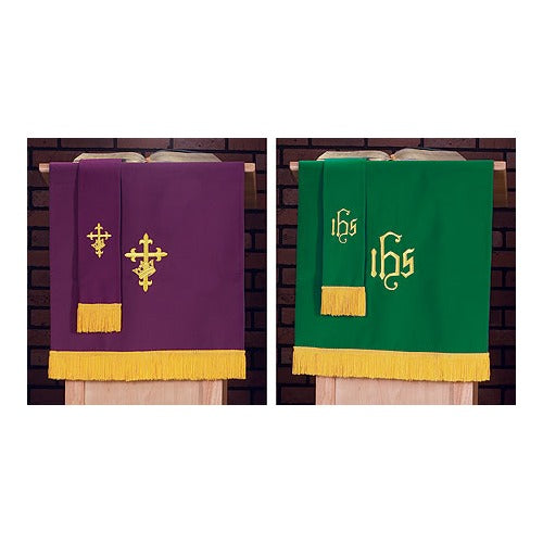 Reversible Violet & Green Lectern Scarf with Fringe