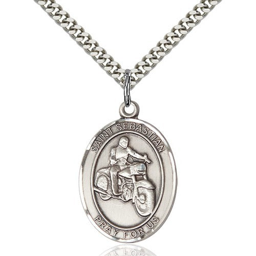 Sterling Silver St. Sebastian / Motorcycle Pendant w/ chain