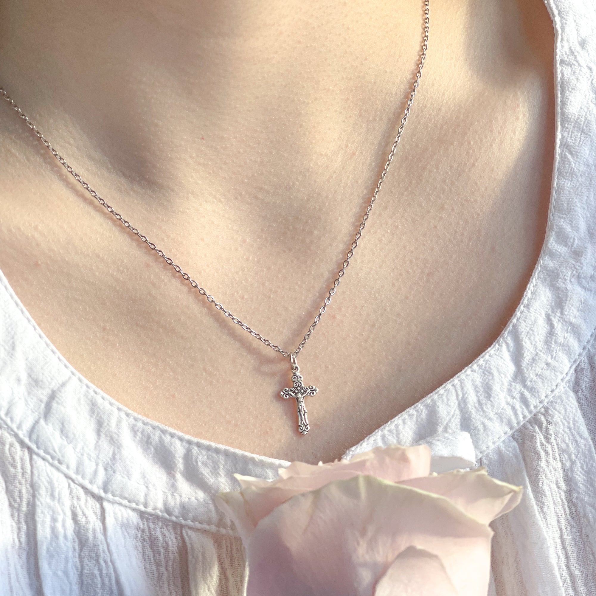Petite Sterling Silver Crucifix Necklace