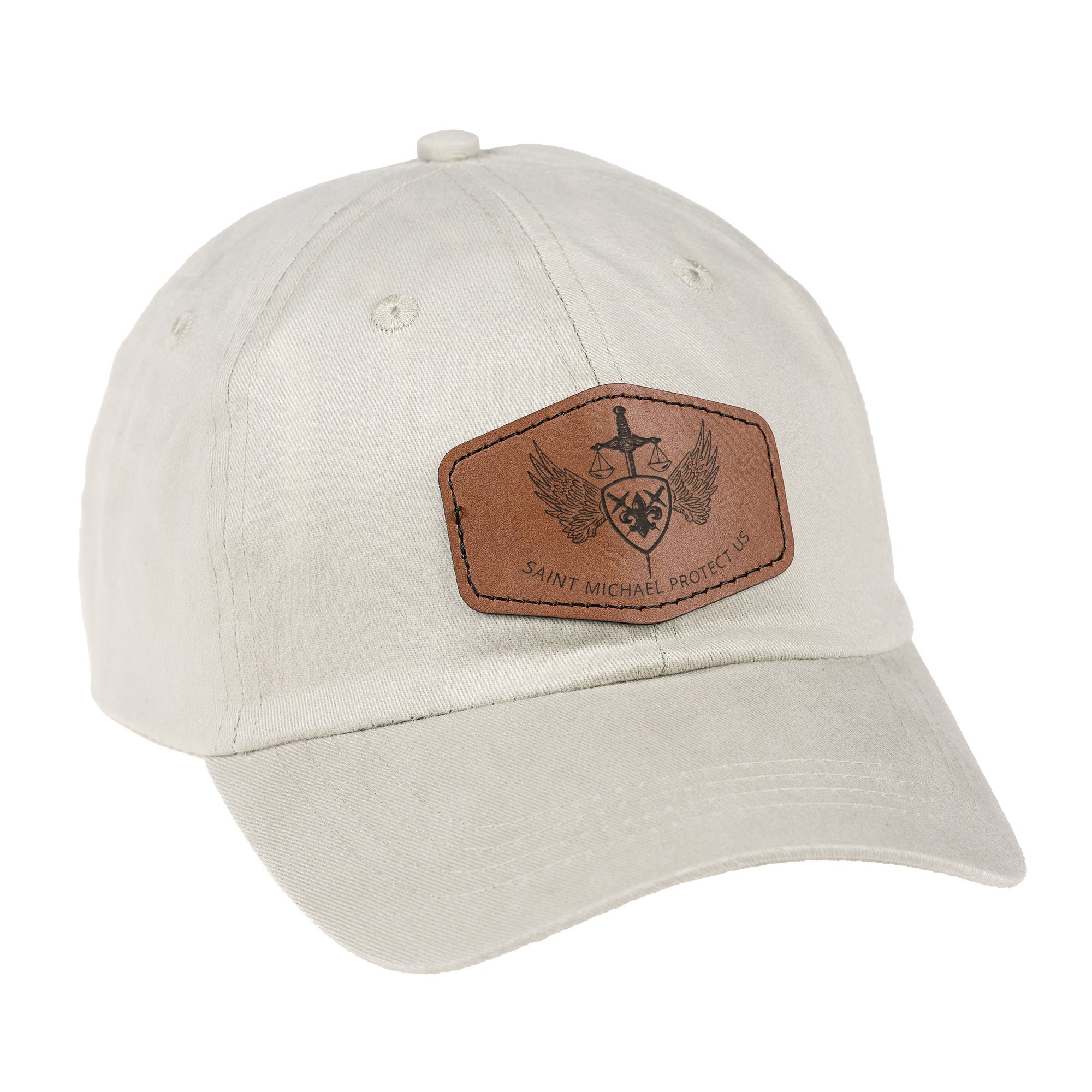 St. Michael Leather Patch Ball Cap - stone