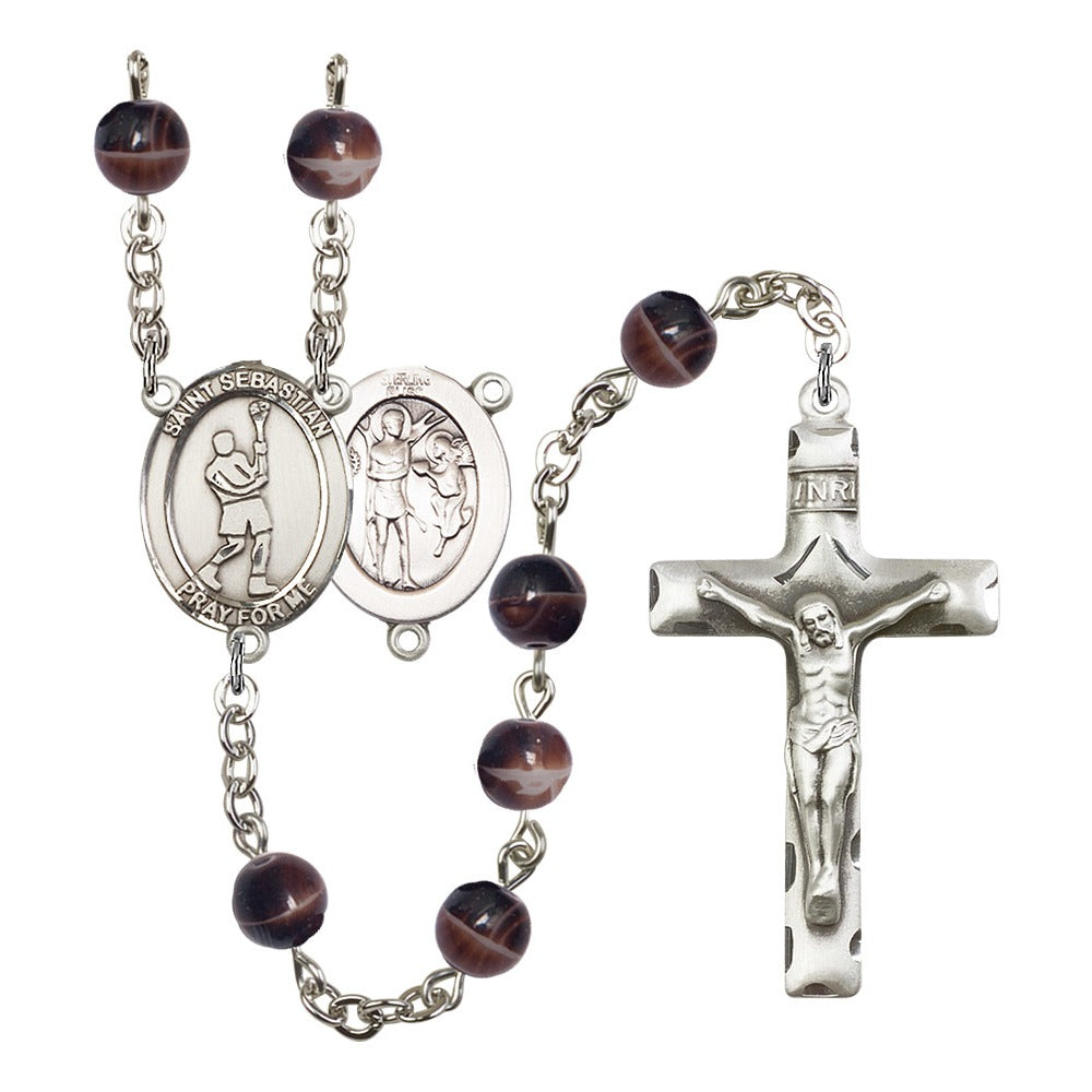 St. Sebastian/Lacrosse 7mm Brown Rosary