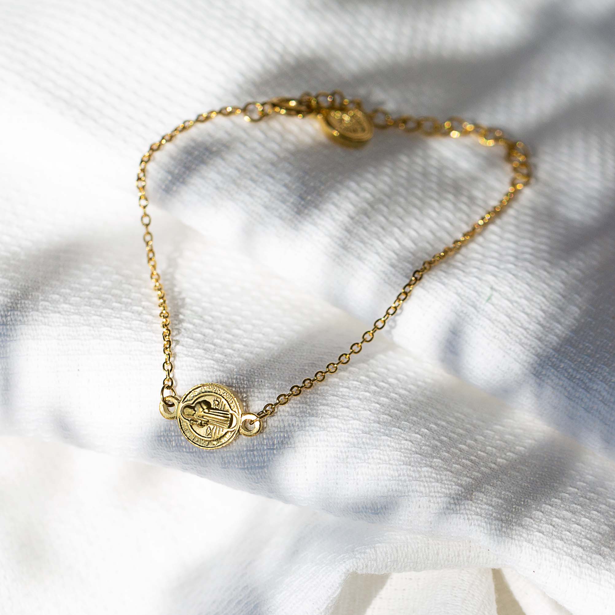Gold St. Benedict Medal Breathe Chain Bracelet