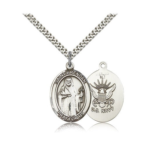 Sterling Silver St. Brendan the Navigator/ Navy Pendant w/ chain