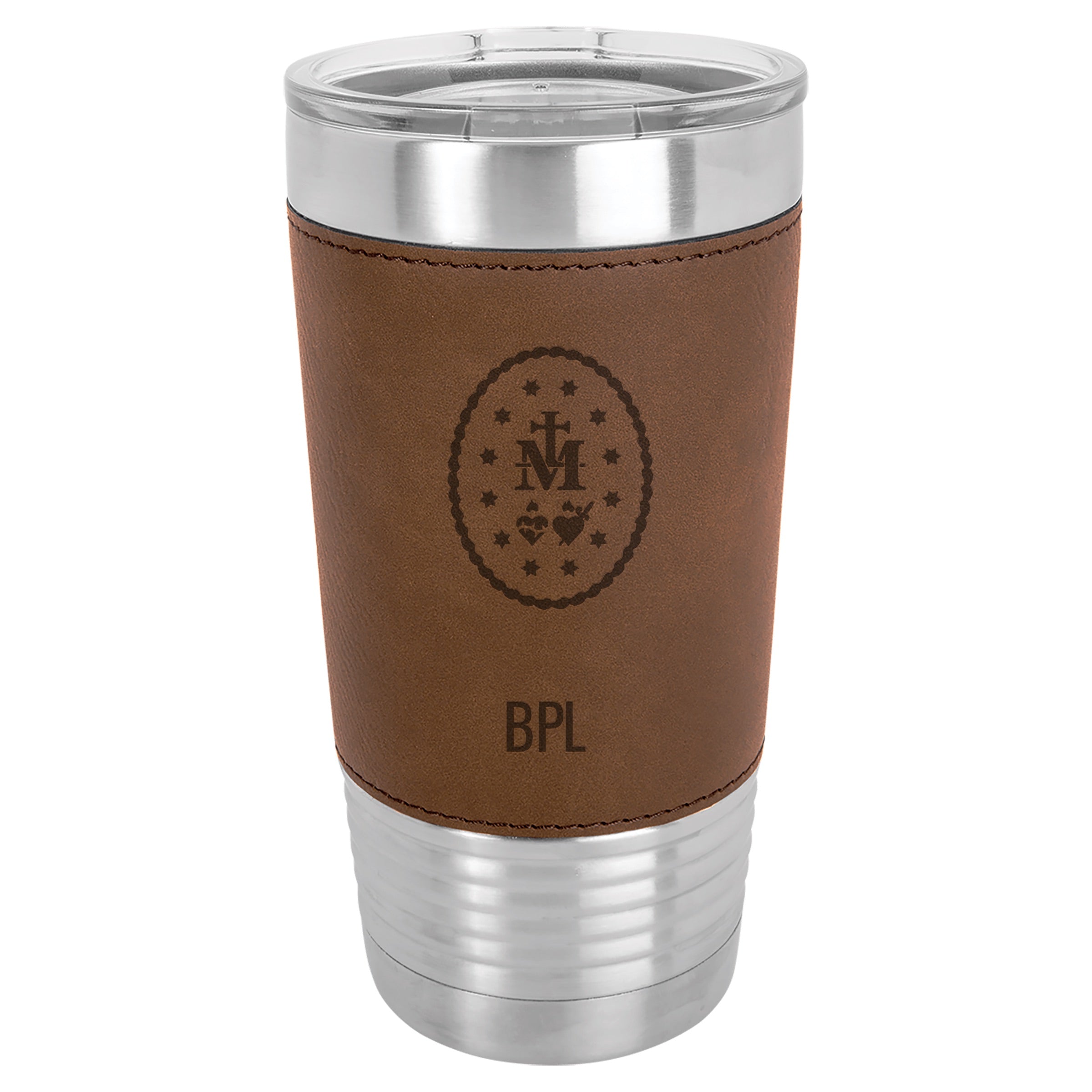 Personalized Miraculous Medal Stainless Steel & Leather Tumbler