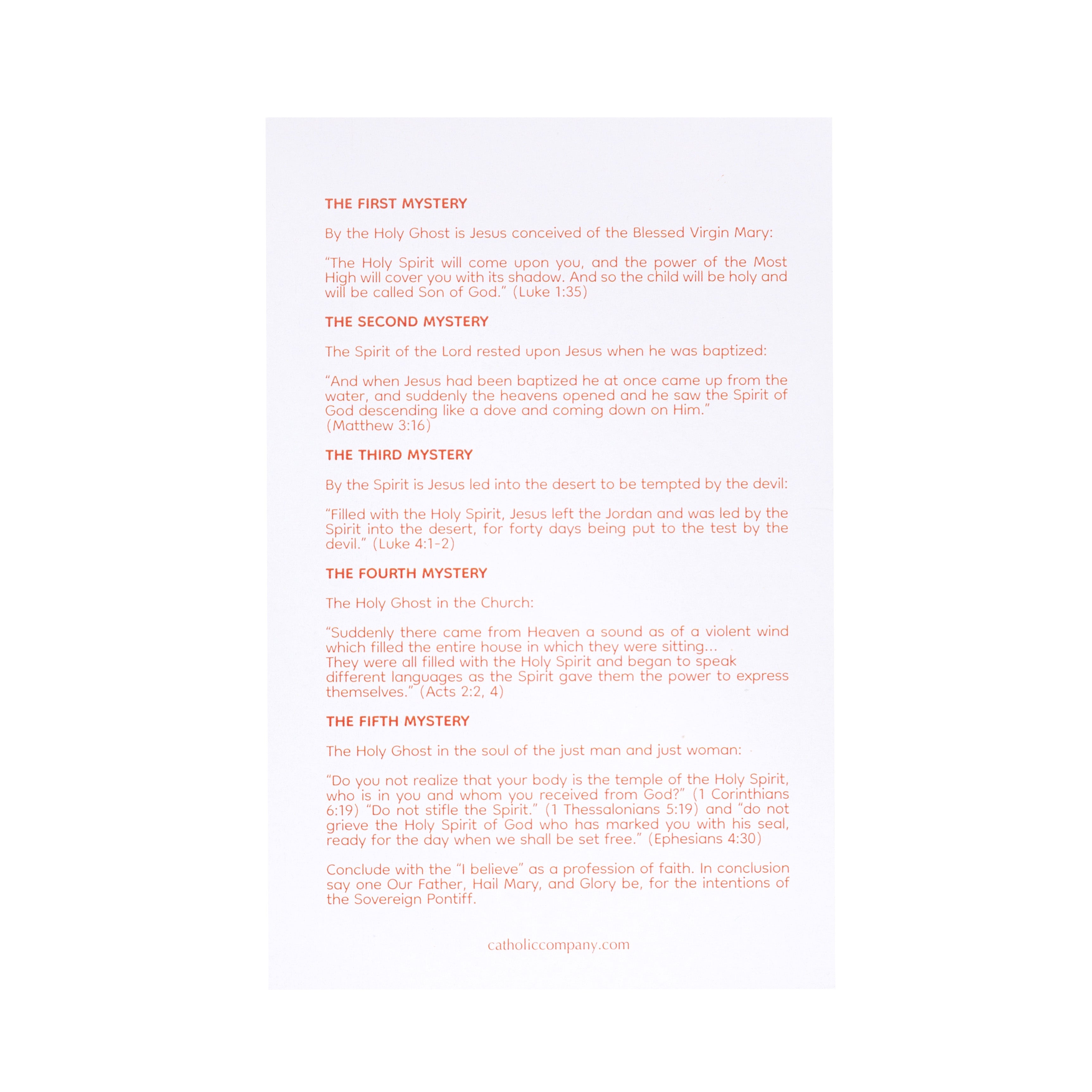 Holy Spirit Chaplet Prayer Card