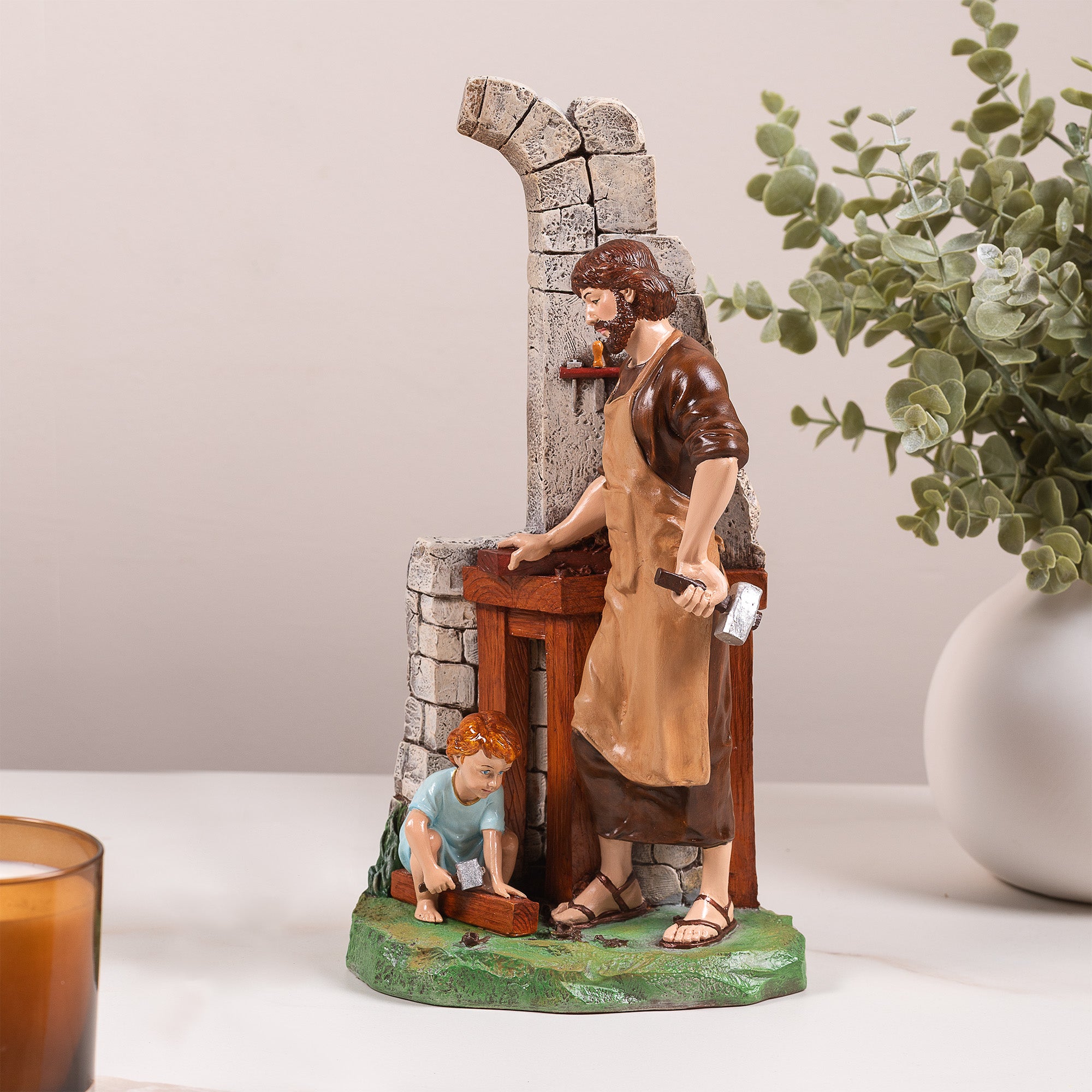 St. Joseph & Jesus in the Workshop Statue - 12"