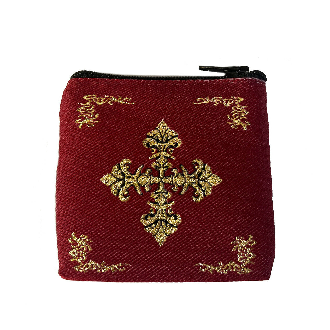 Maroon & Gold Tapestry Rosary Pouch