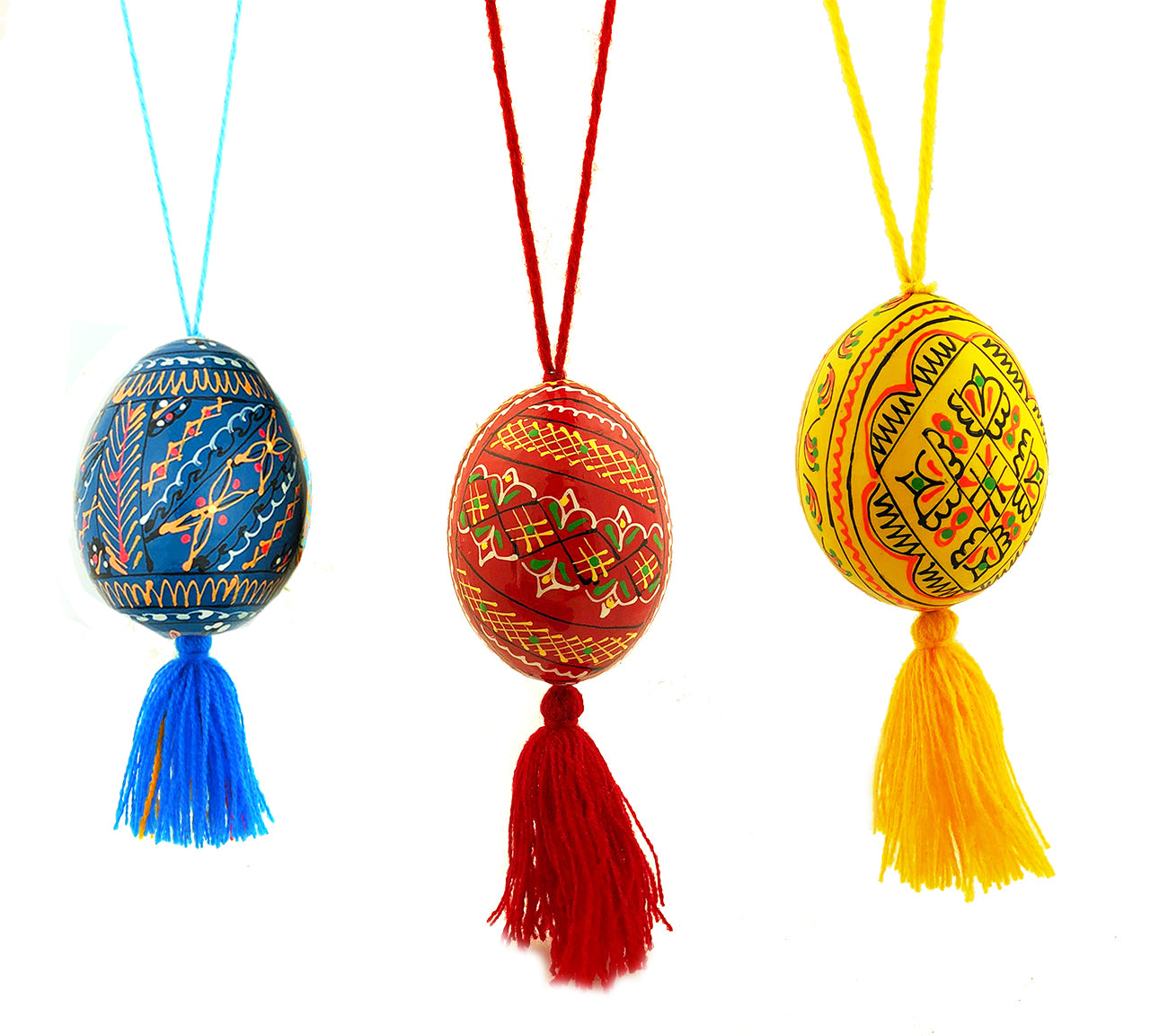 Hanging Hand Painted Ukrainian Easter Eggs (Pysanky) - Set of 3