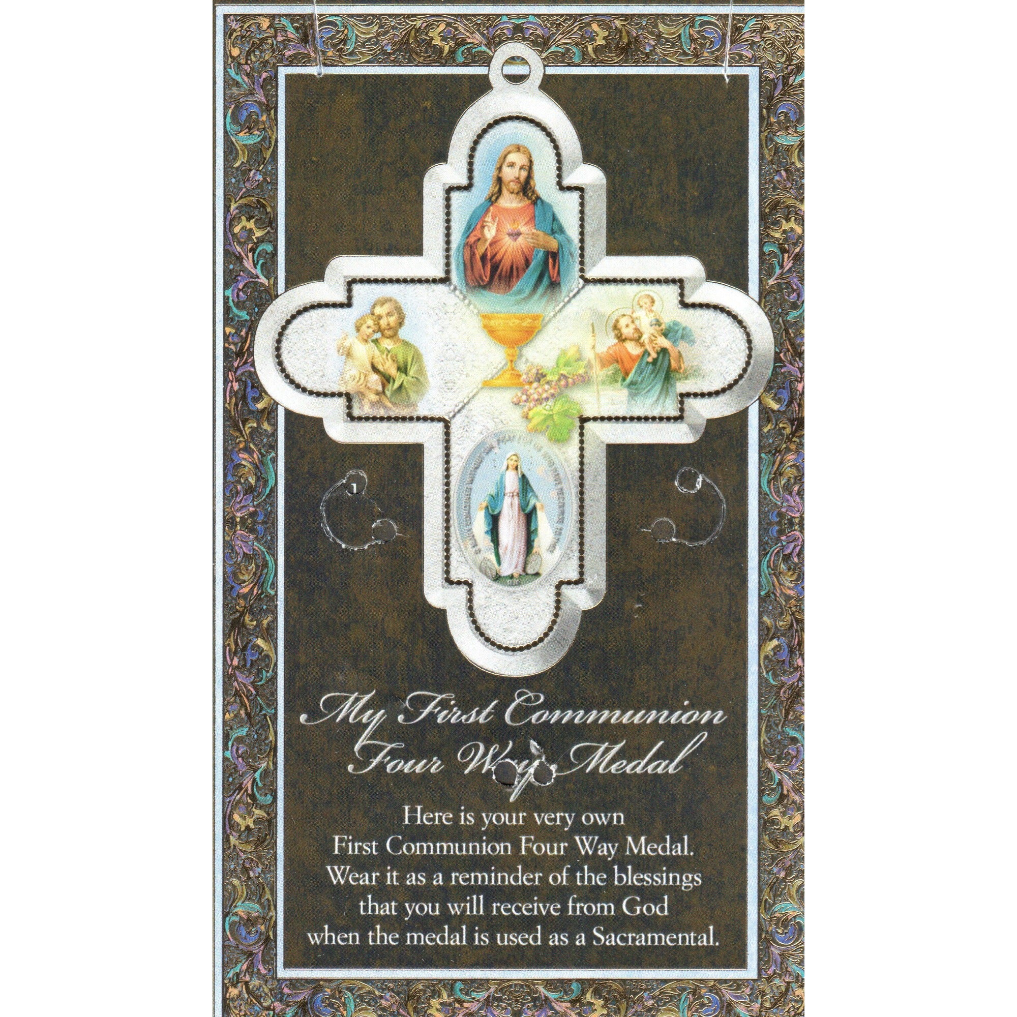 Pewter Four Way Medal with First Communion Prayer Card