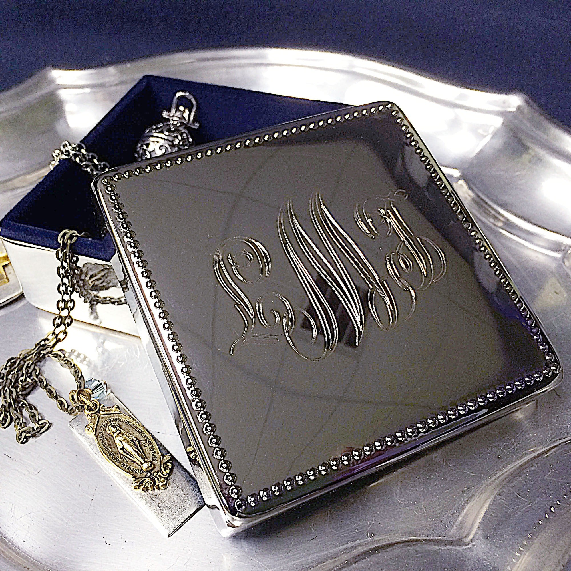 Personalized Beaded Edge Silver Box