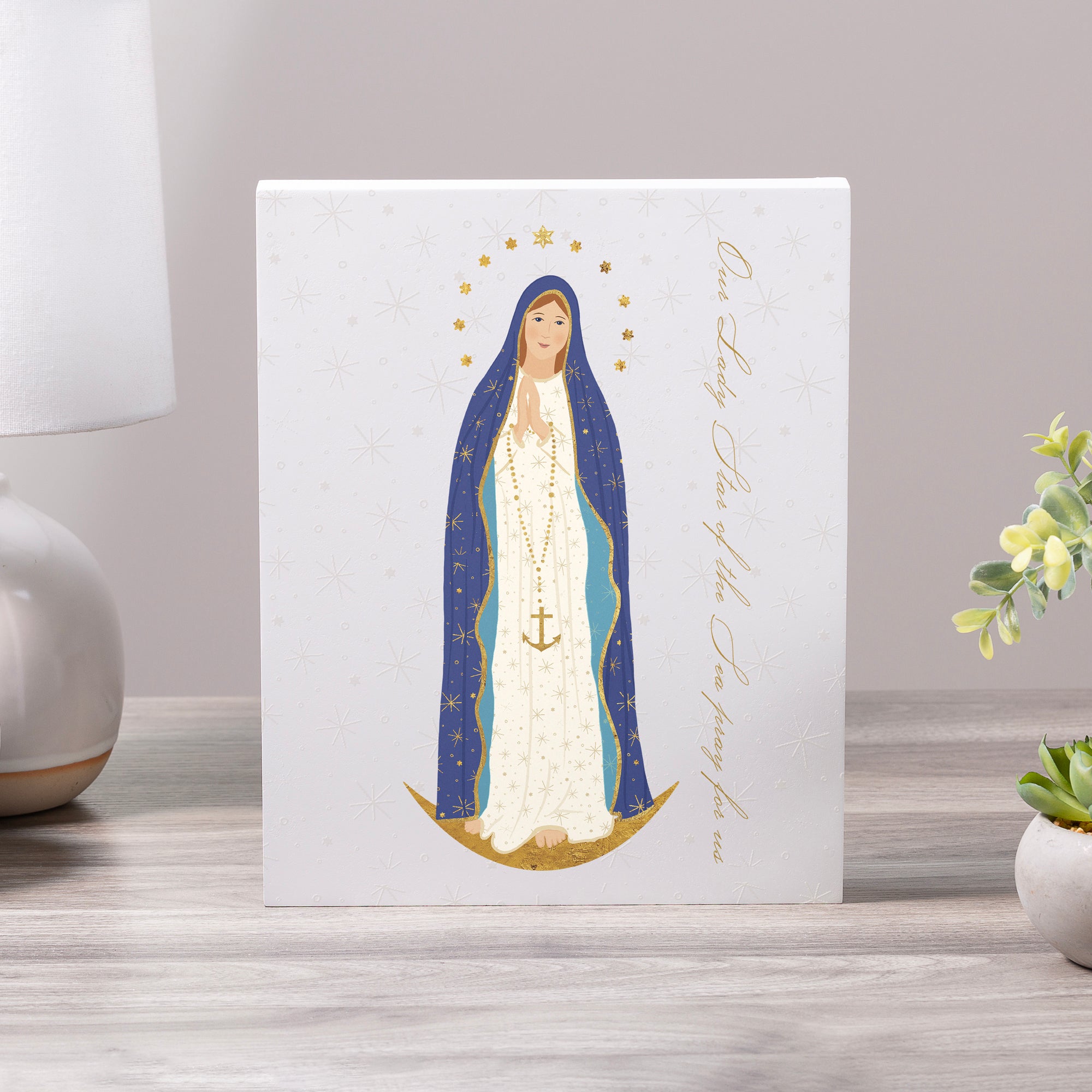 Our Lady Star of the Sea Toile Art Plaque - 8" x 10"